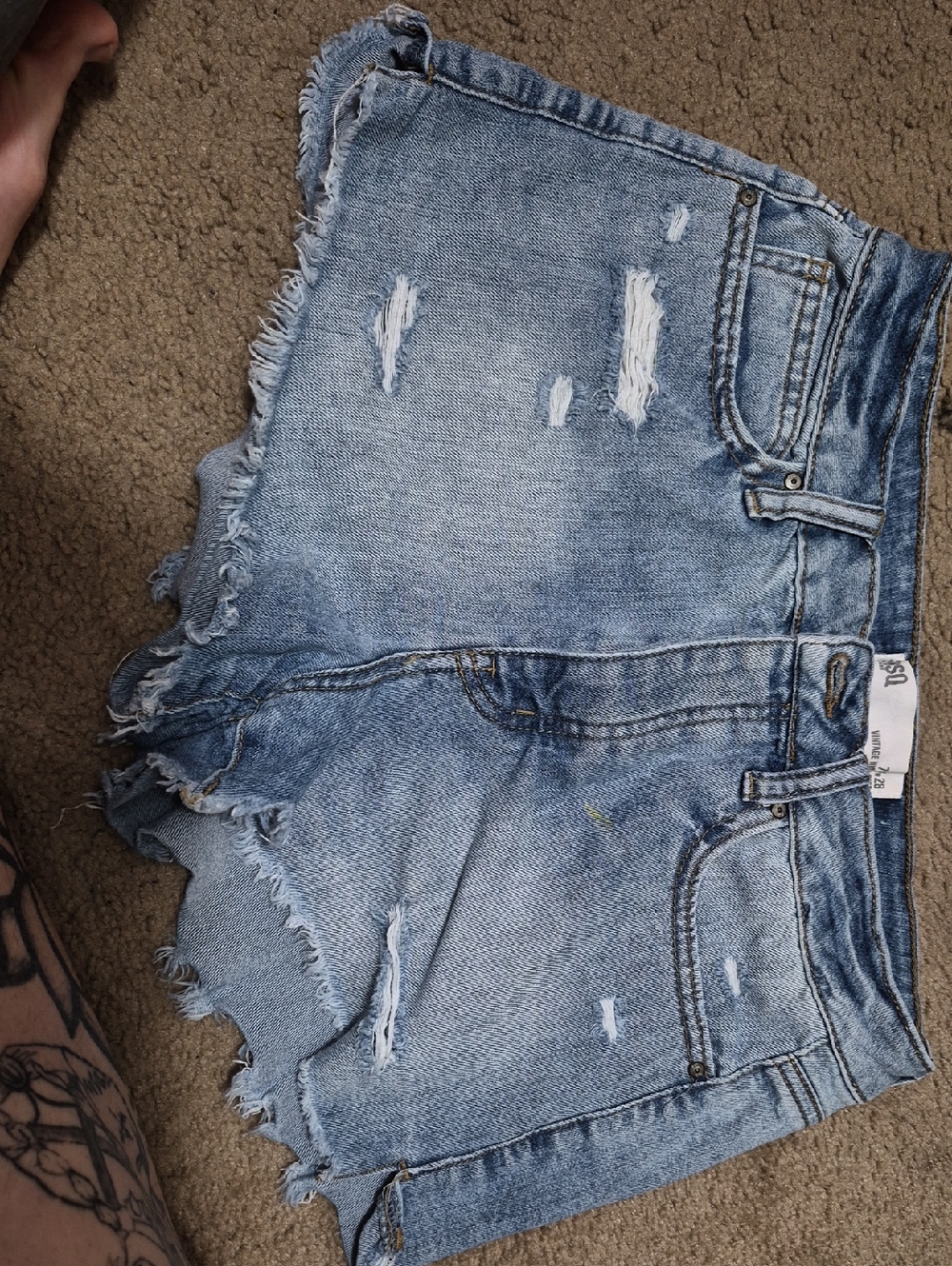 RSQ Light Blue Distressed Jean Shorts with Frayed Hem
